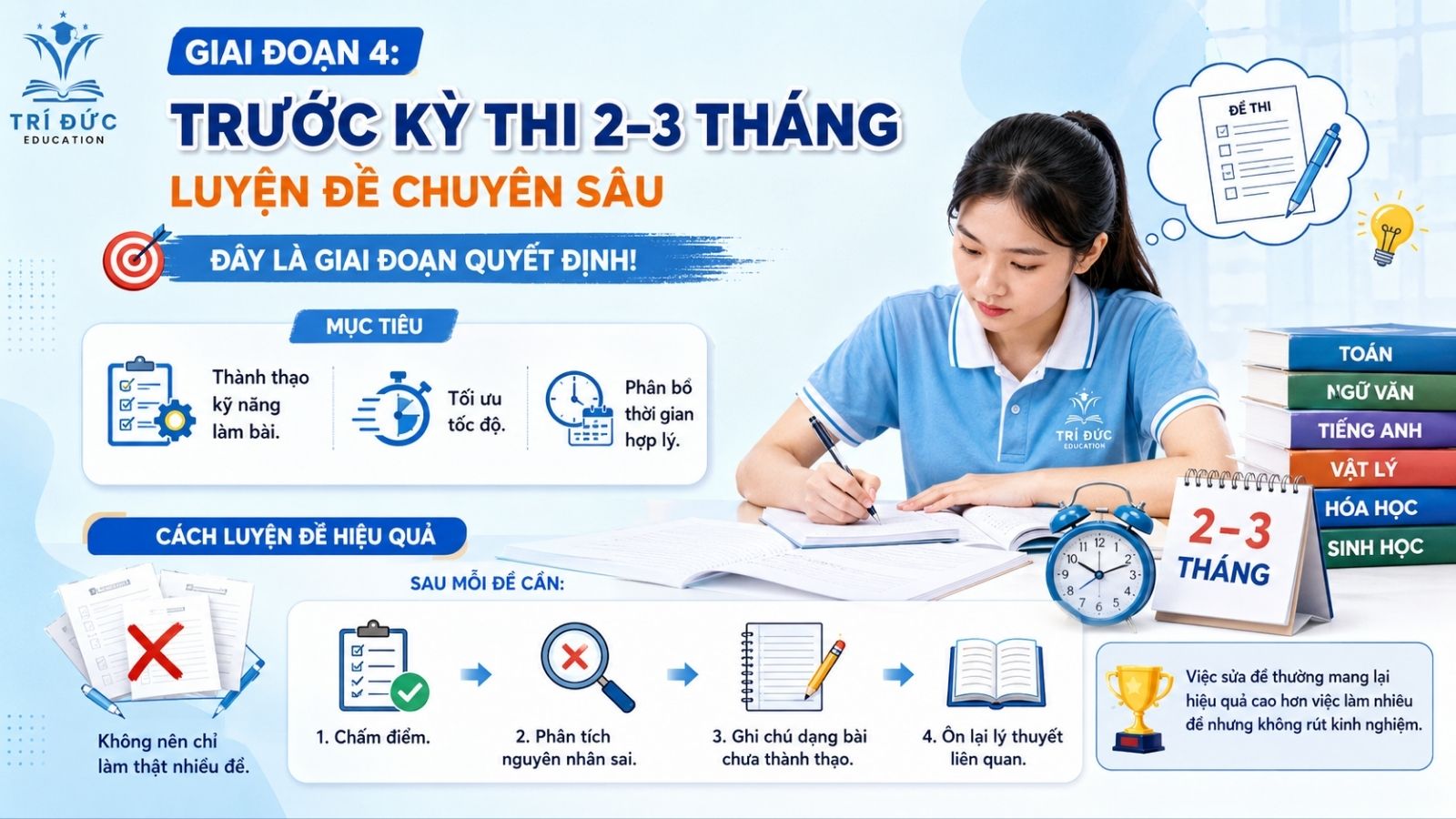 Giai đoạn 4: Trước kỳ thi 2–3 tháng – Luyện đề chuyên sâu